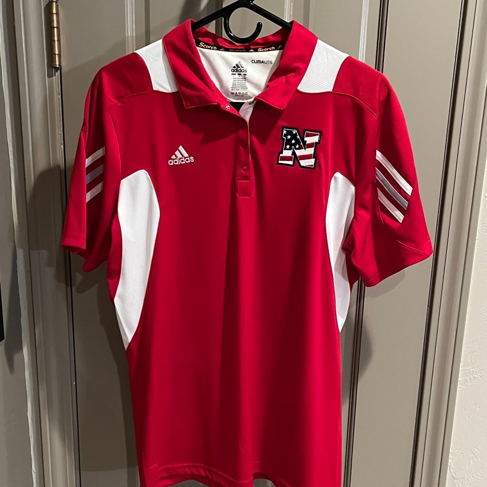 Adidas Nebraska Red and White Polo Shirt
